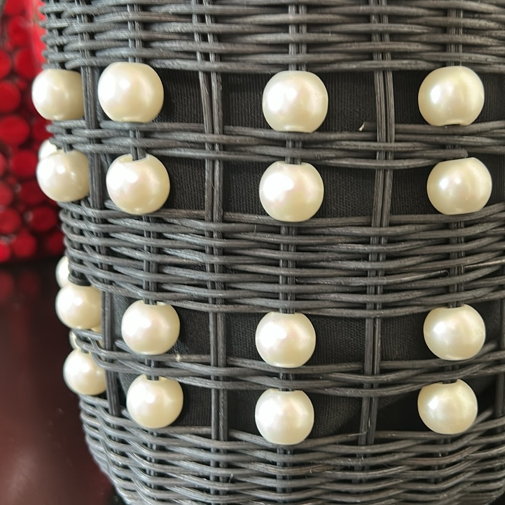 Kate Spade x Target NWT Pearl Embellished Wicker Basket Bucket Bag - Picture 10 of 12